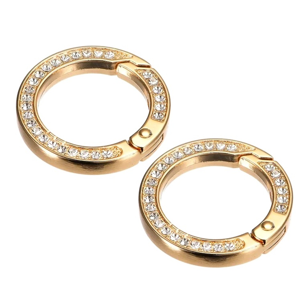 Gold and Rhinestone O Ring Buckles Clips, 2Pack 1.38" Spring Snap Clip Hook
